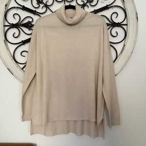 State Cashmere Oversized Turtleneck Sweater Women’s L Ivory 100% Cashmere NEW